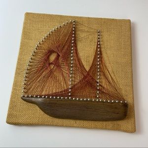 Vintage Style Sailboat Wood Burlap String Wall Art